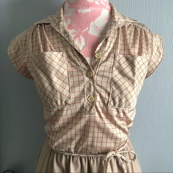 Vintage Ms. Sugar Tan Cap Sleeve Dress - Picture 2 of 8